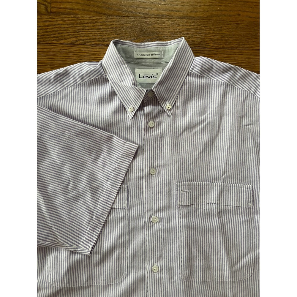 Levis Vintage Mens Medium Purple Striped Short Sleeve Laundered Oxford Shirt